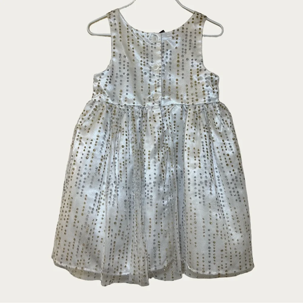 Pinky White and Gold Glittery Tulle Dress Rose Detail Toddler‎ Girl 4T